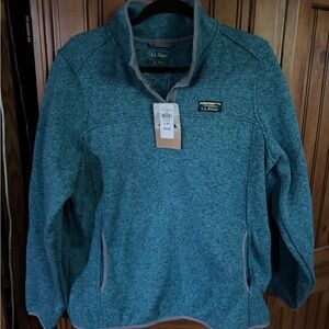L.L. Bean Teal Button-Collar Fleece